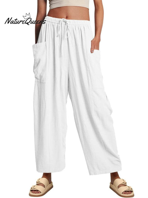 Women's Stylish Casual Fashionable Elastic Waist Loose Cotton Linen Pants