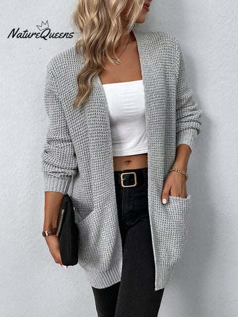 Women's Stylish Casual Long Sleeve Solid Color Knitted Cardigan Coat