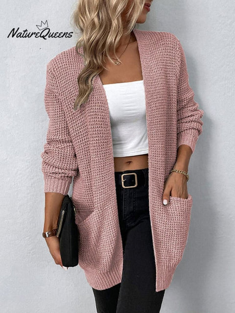 Women's Stylish Casual Long Sleeve Solid Color Knitted Cardigan Coat