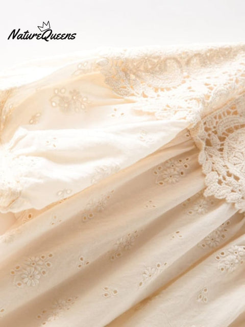 Literary Embroidered Chain Link Hollow Lace Dress