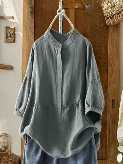Women's  Solid Color Cotton And Linen Casual Shirt