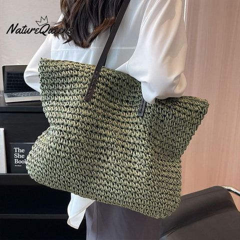 Beach Vacation Western Fashion Large Capacity Shoulder Tote Straw Bag