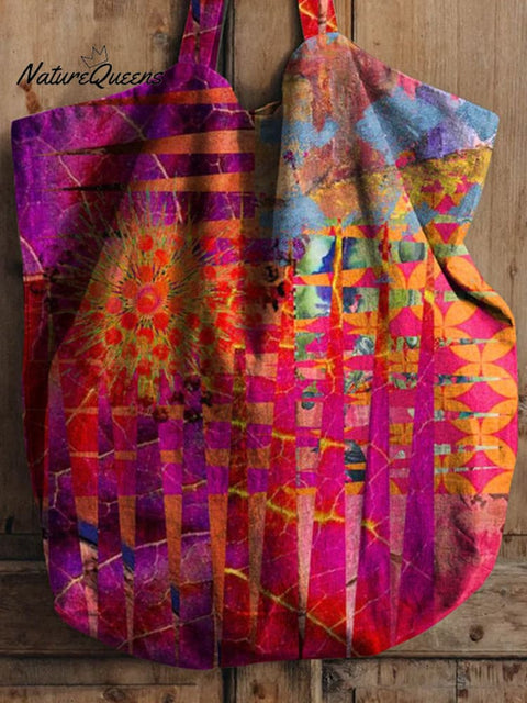 Colorful Geometric Pattern Printed Linen Tote Bag