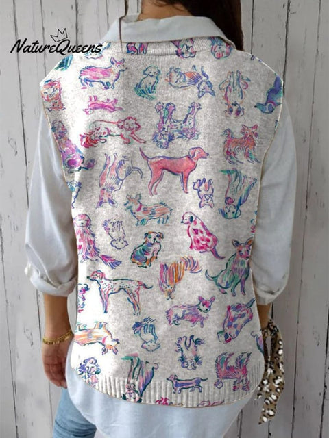 Women's Lovely Dogs Art Print Versatile Knitted Vest