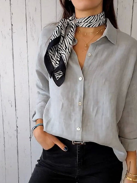 Women's Stylish Lapel Fashion Solid Color Button Long Sleeve Casual Shirt