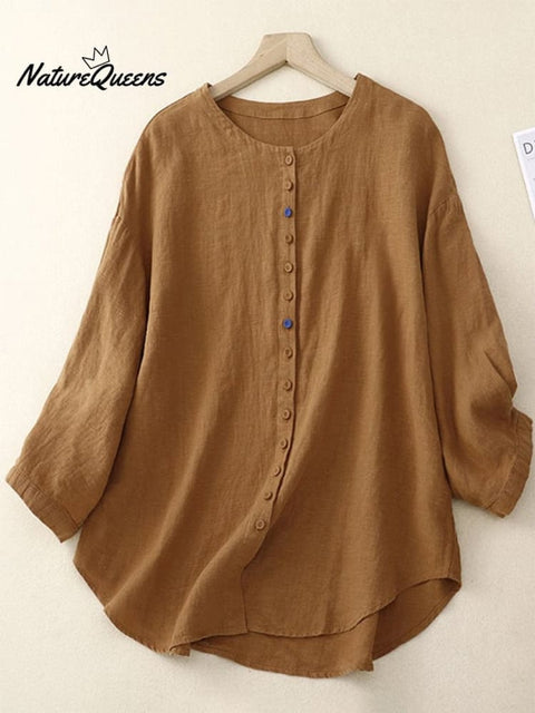 Cotton Linen Solid Color Casual Top