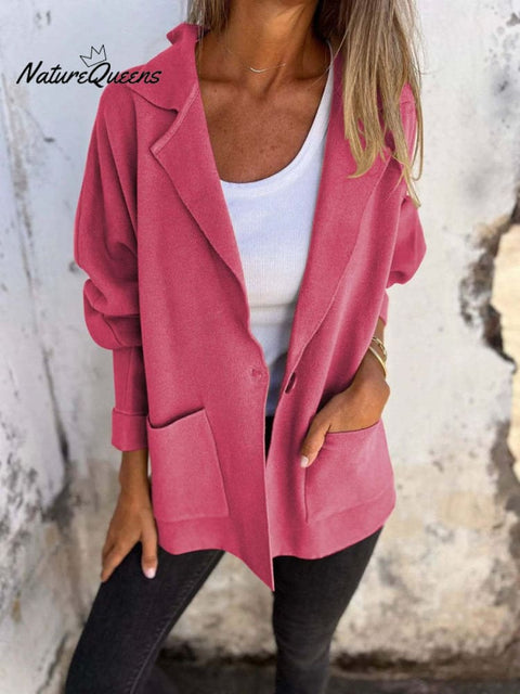 Women's Casual Lapel Neck Jacket With Pockets