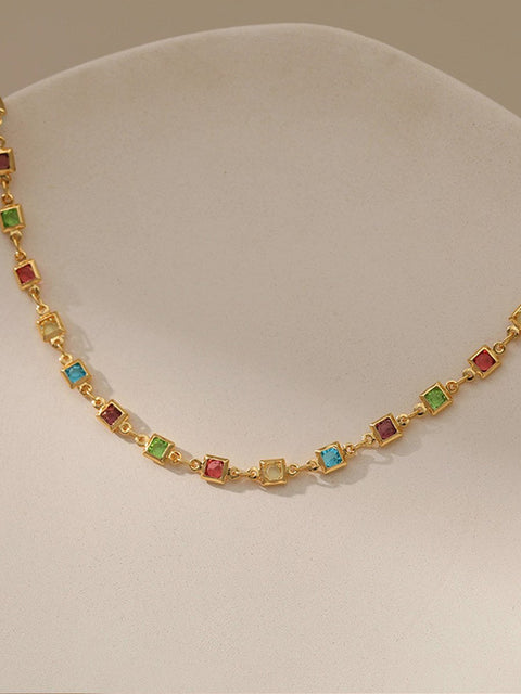Colorful Square Glass Beads Chain Necklace