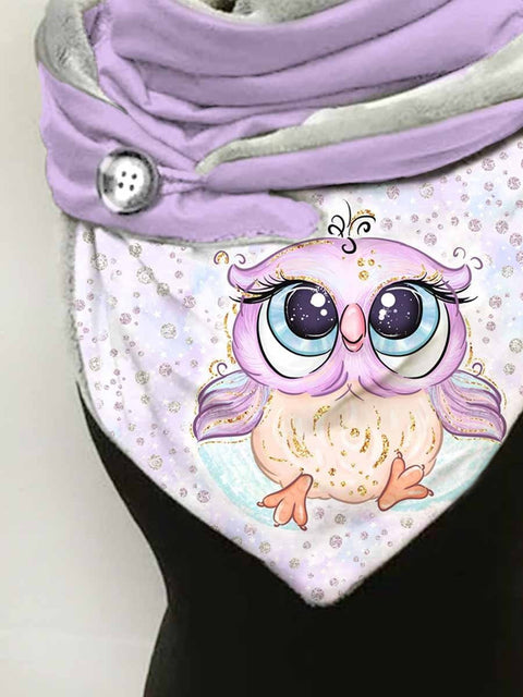 Owl-print slouchy fleece scarf and shawl