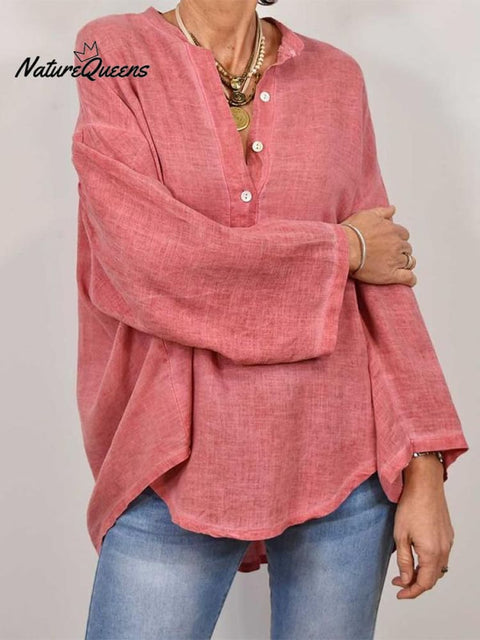 Casual V-neck Cotton and Linen Top