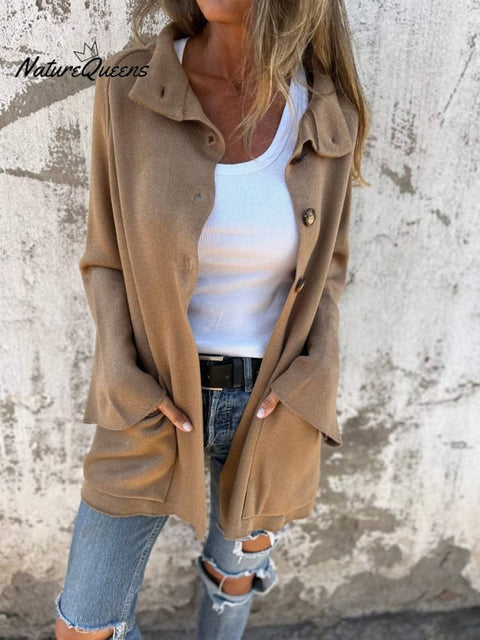 Women's Casual Lapel Neck Cardigan Knit Jacket