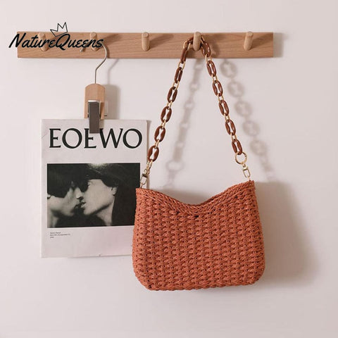 Beach Vacation Western Fashion Solid Color Single Shoulder Straw Bag Orange / Onesize