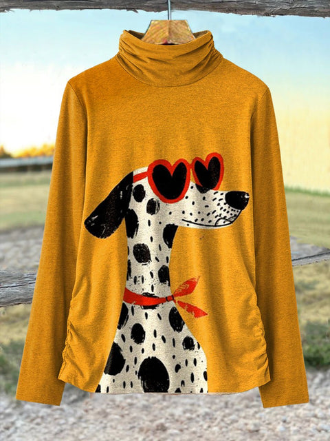 Women's Funny Dog Art  Print Casual 100% Cotton Top