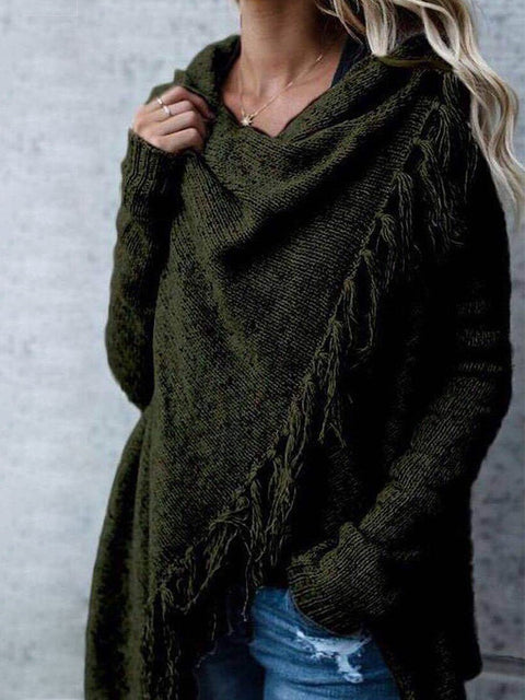 Women's Stylish Casual Long Sleeve Solid Color Loose Slash Cardigan Sweater