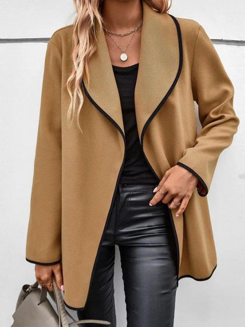 Long Sleeved Casual Woolen Coat In Solid Color