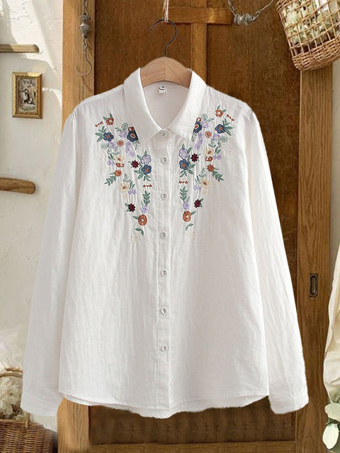 Women's  Embroidery Flowers  Casual Shirt