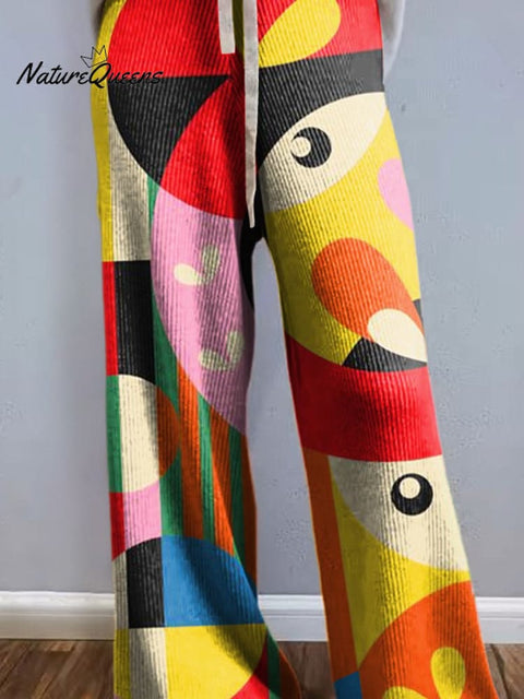 Vibrant Geometric Pattern Printed Women's Comfortable Knitted Trousers