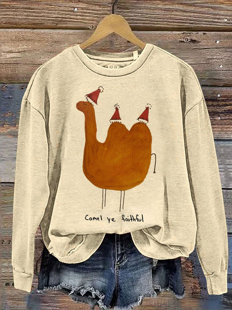 Camel Ye Faithful Funny  Christmas Print Casual  Sweatshirt