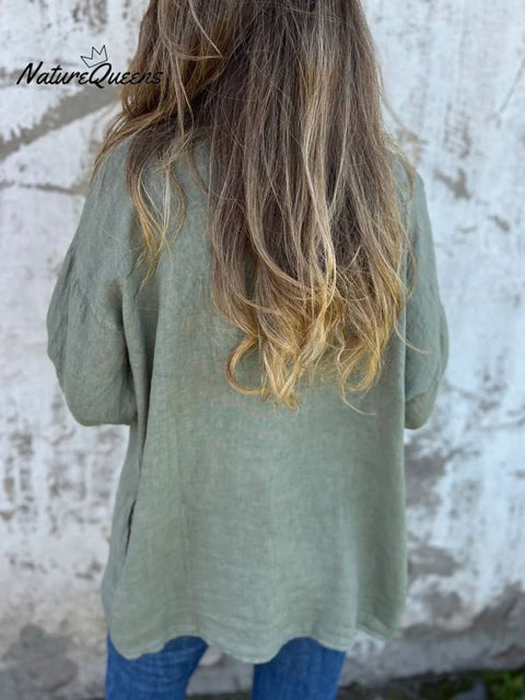 Women's Stylish Casual Long Sleeve Solid Color Loose Pocket Cardigan Shirt