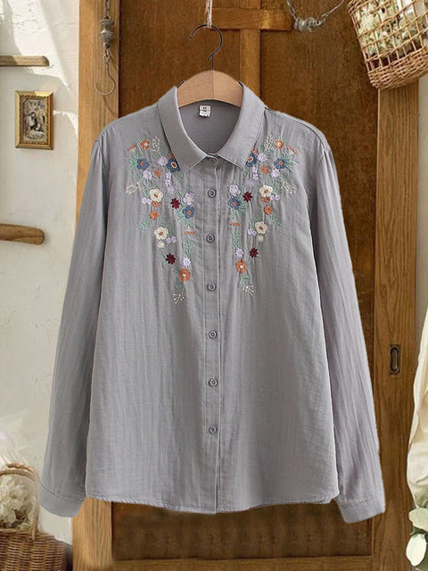 Women's  Embroidery Flowers  Casual Shirt