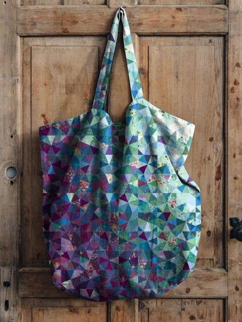Modern Geometric Quilt Art Printed Linen Tote Bag