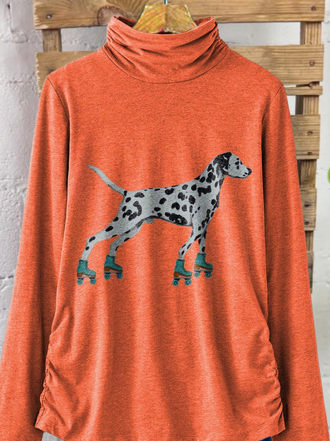 Roller Skating Dalmatian Dog Graphic Printed Women's Casual 100% Cotton Top