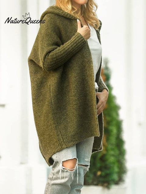 Bat Sleeve Hooded Soft Loose Patchwork Sweater