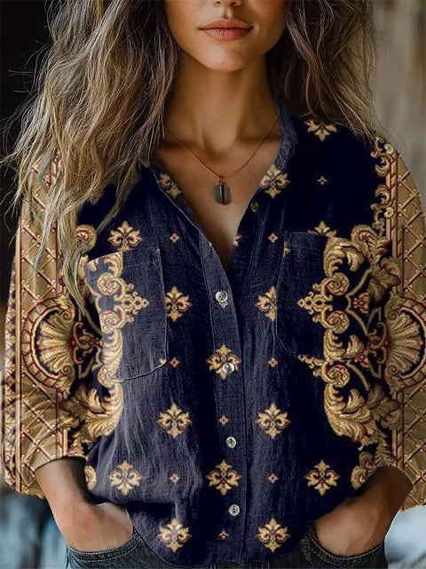 Women's   Retro Floral Print Casual Long Sleeve Comfortable Cotton Shirt