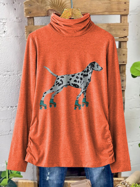 Roller Skating Dalmatian Dog Graphic Printed Women's Casual 100% Cotton Top