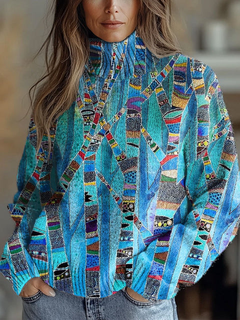 Geometry  Art Print Knit Turtleneck Pullover Sweater