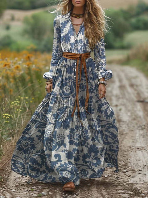 Women's Shirt Collar Long Sleeve Solid Color Print Pocket Cotton Dress