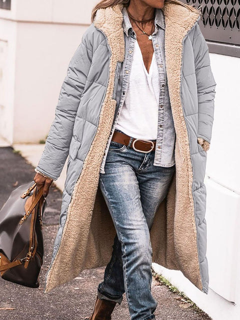 Women's Solid Color Casual Hooded Long-sleeved Cotton Coat