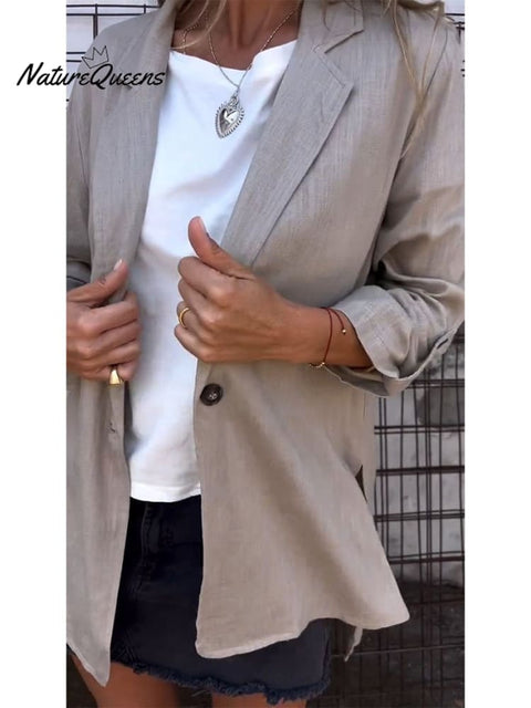 Women's Solid Color Cotton Linen Jacket Blazer
