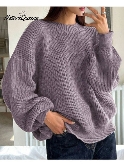 Autumn and Winter Solid Color Versatile Sweater Fashionable Pullover Round Neck Long Sleeve Loose Knitted Top