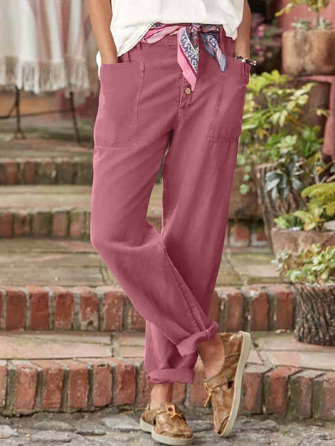Breasted Cotton Hemp Loose Casual Pants
