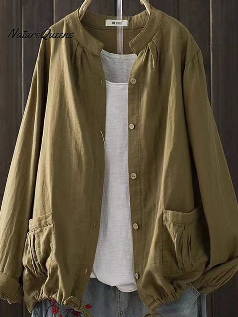 Women's Retro Style Cotton Yarn Solid Color Jacket