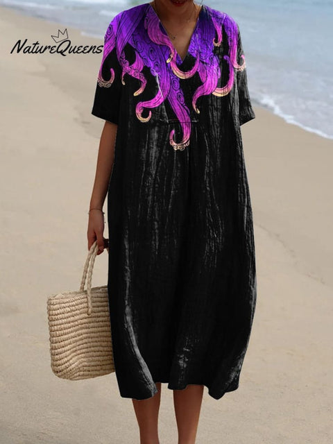 Octopus Tentacles Art Printed Women's Flowy Dress