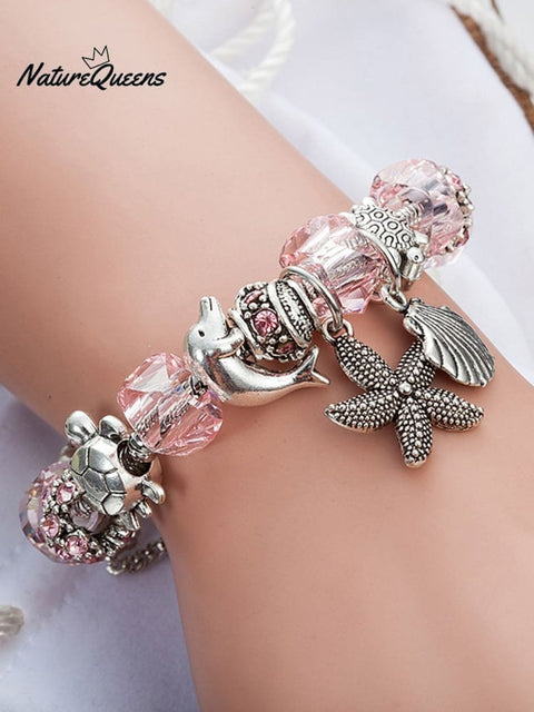 Vacation Style Fashion Turtle Dolphin Starfish Big Hole Beaded Bracelet