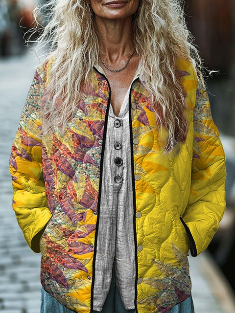Women's Gradient Floral Print  Casual Quilted Jacket