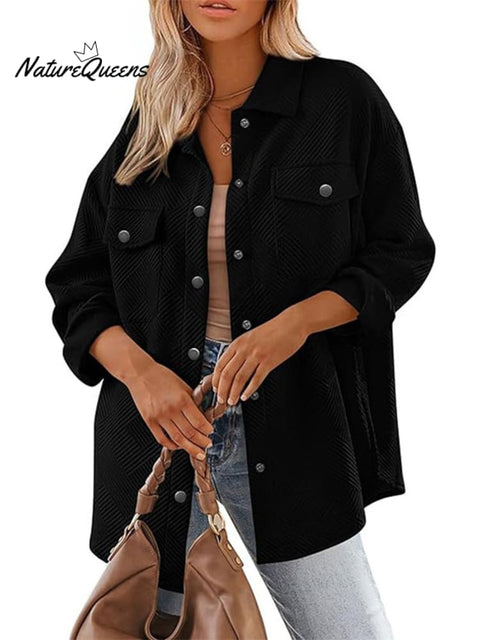 Buttoned Long Sleeve Loose Casual Shirt Jacket