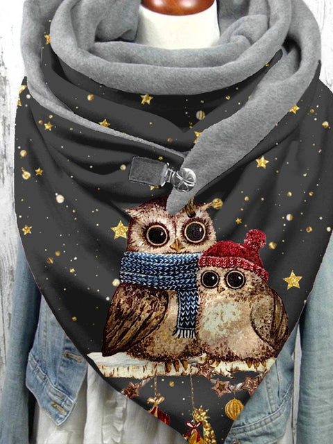 Women's Christmas Snowflake Owl Plush Casual Scarf