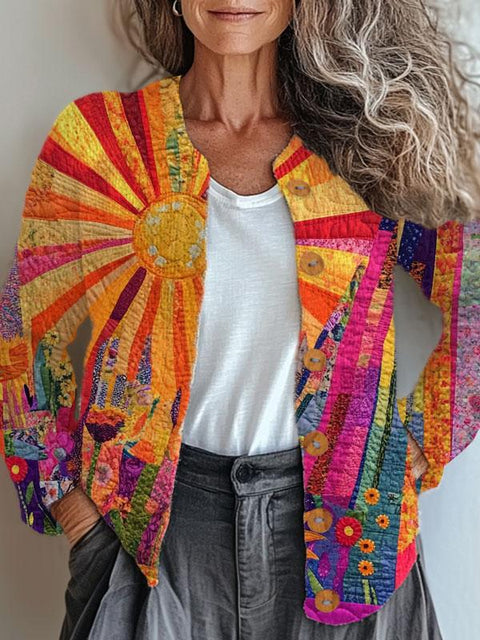 Retro Hippie Art Print Buttoned Cardigan Sweater