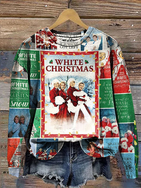 White Xmas 1954 Retro Christmas Print Casual  Sweatshirt