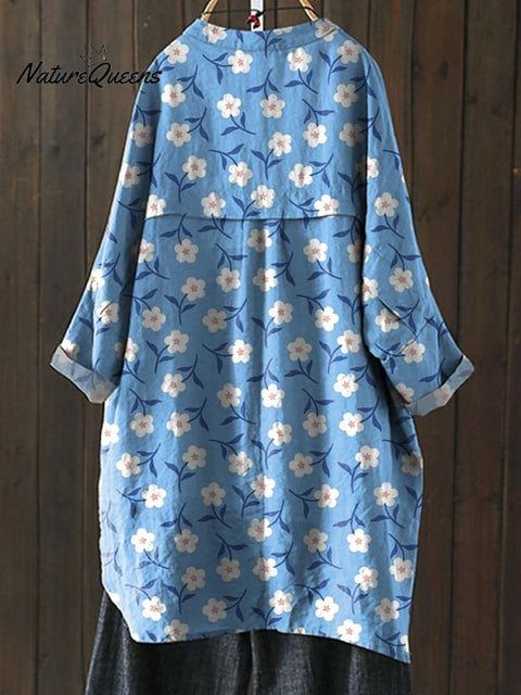 Lovely White Summer Floral Pattern Printed Women's Loose Casual Top Jacket