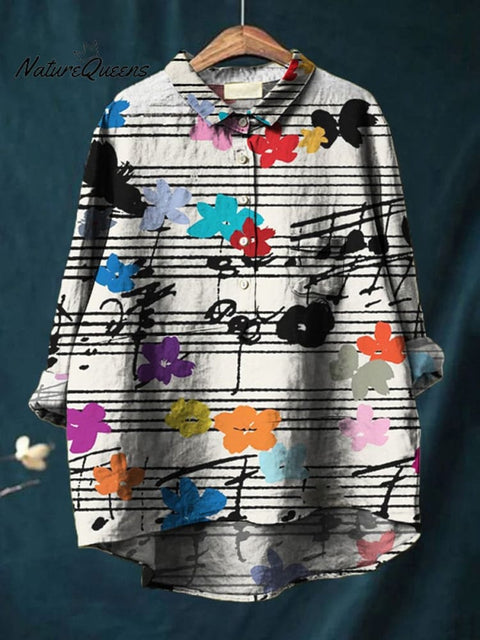 Women's Retro Floral Print Casual Cotton And Linen Shirt