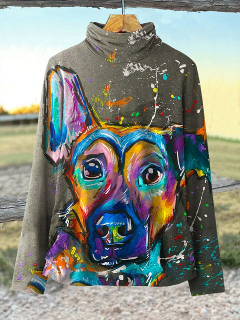 Women's Funny Dog Art  Print Casual 100% Cotton Top