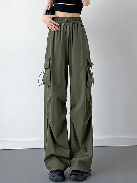 Women's Retro Stylish Casual High Waist Sports Parachute Wide Leg Pants