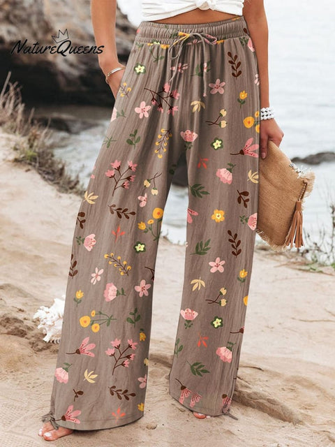 Women's  Flower Art  Printed Cotton And Linen Casual Pants