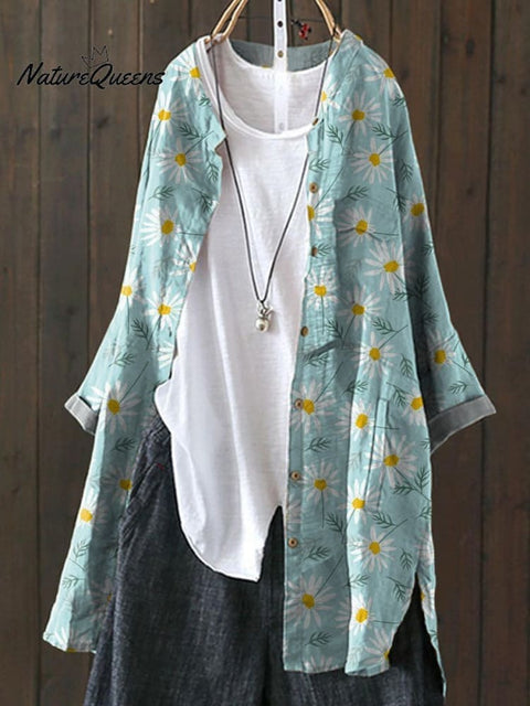 Sweet Daisy Floral Repeat Pattern Printed Women's Loose Casual Top Jacket