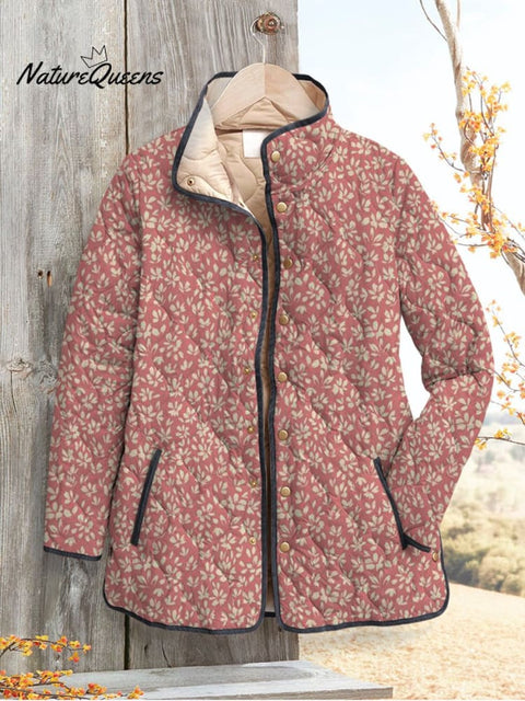 70s Style Retro Small Floral Pattern Printed Women's Casual Quilted Cardigan